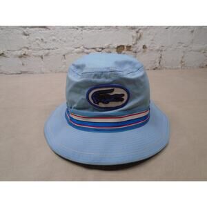 Vintage 80s Izod Lacoste Bucket Hat Blue Alligator Patch Logo Striped Size 7 1/4